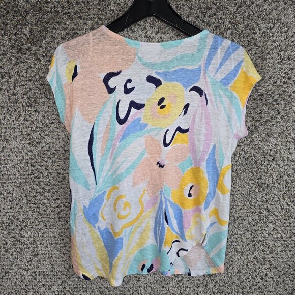 Rachel Zoe Top Womens Small Linen Blue Short Sleeve Scoop Neck Tee Casual - Picture 7 of 7